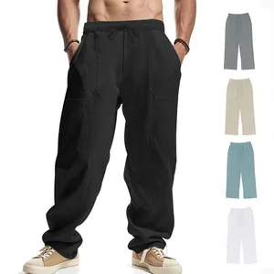 Men's loose linen casual pants with drawstring waist and multi-color options available