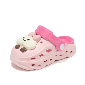 Pink cartoon children's clogs with cute character charm, lightweight and waterproof shoes