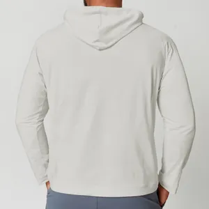 Back view of men's athletic sun protection hooded long-sleeve quick-dry fitness T-shirt