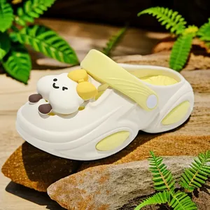 Comfortable yellow and white dopamine platform clogs with cute cloud charm for beach wear