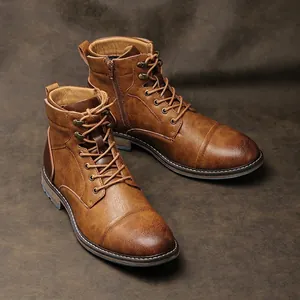 Bottes Martin Vintage pour Hommes Bottes de Travail Industrielles Avec Fermeture Éclair Latérale Semelle en Caoutchouc Antidérapante Bottines