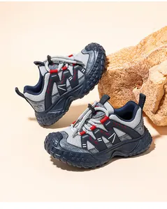 Detail view of durable kids' closed-toe outdoor sports sandals with mesh and rubber soles