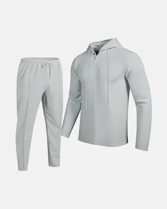 Light grey men's waffle knit tracksuit with hooded top and matching jogger pants