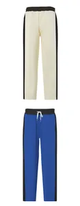 Minimalist men's heavy-weight French terry casual sweatpants in cream and bright blue