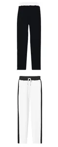 Detail view of men's heavy weight loose sports sweatpants in black and white colorways