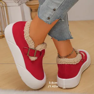Ζεστά κόκκινα σουέτ loafers με πλατφόρμα και επένδυση φλις, σόλα ύψους 3,6 εκατοστών