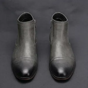 Dames Mode Gewreven Lederen Martin Laarzen Zijrits Retro Casual Middelhoog Korte Laarzen Grote Maat 39-50 Herfst Winter