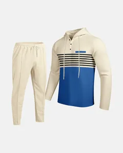 Men's two-piece waffle knit tracksuit with color-block hoodie and joggers set