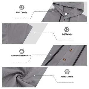 Detailed macro view of grey cotton hooded shirt neck, cuffs, and fabric texture