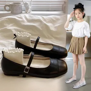 Chaussures en cuir Mary Jane noires style coréen pour filles avec bride réglable