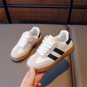 Retro Kids German Army Trainer Sneakers Unisex Casual Colorblock Board Shoes Non-Slip Lightweight White Shoes For Boys Girls