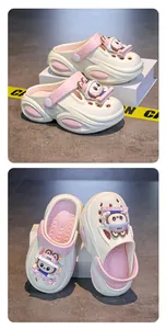 Detailed side and top views of cute cartoon clogs for girls with stylish pink accents