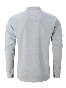 Detailed back view of a minimalist grey waffle textured long sleeve casual shirt for men