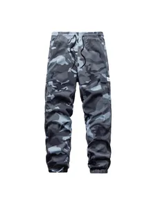 Pantalon de jogging cargo camouflage bleu pour homme avec poches et cordon de serrage