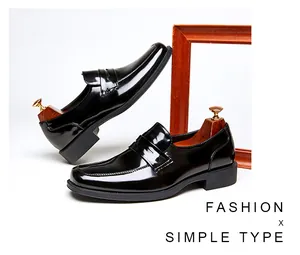 Classic black shiny patent leather loafers for men with square toe and business style