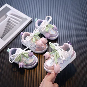Calzado de Skate de Princesa para Niñas Suela Blanda Cuero de Microfibra Zapatos de Primeros Pasos con Decoración de Tulipanes
