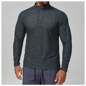 Close-up of men's quick-dry long sleeve athletic shirt with space-dye texture