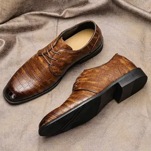 Scarpe da Uomo Formali in Pelle con Motivo a Coccodrillo Finta Pelle Stringate Scarpe Oxford Resistenti all'Acqua e Antiscivolo