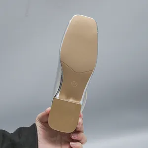 Detail view of the silver square toe Mary Jane ballet flat showing the size 37 sole