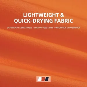 Macro-opname van lichtgewicht, ademende en sneldrogende oranje stof voor buitenjassen