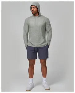 A full view of men's quick-dry long sleeve athletic hoodie with half-zip closure