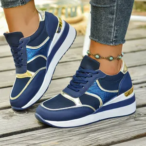 Γυναικεία Sneakers Πλατφόρμα Πάτσγουορκ με Κορδόνια Πλέγμα Αναπνεύσιμο Αύξηση Ύψους Casual Παπούτσια Ευρωπαϊκή Μόδα