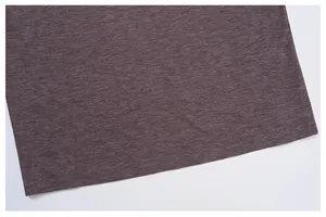 Close-up of deep gray breathable fabric and double-stitched hem on men's sports t-shirt.