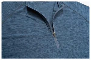 Detailed macro shot of the half-zip collar on a men's quick-dry athletic top