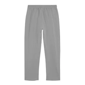 Back view detail of men's loose-fit gray linen straight wide-leg casual trousers