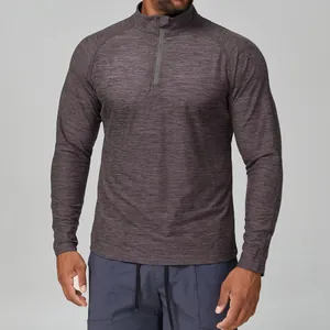 Men Slim Fit Active Long Sleeve Top Quick Dry Quarter Zip Stand Collar Training Shirt For Running Gym Basketball