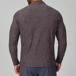 Men's slim-fit heather grey long-sleeve athletic shirt for running and training