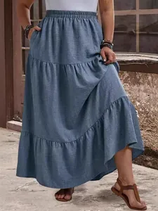 Jupe Maxi Grande Taille pour Femmes Taille Haute Élastique Patchwork à Étages Jupe Longue Décontractée Été Plage Vacances