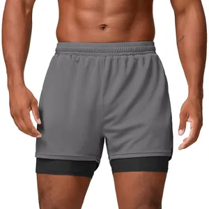 Pantalones cortos deportivos 2 en 1 para hombre, transpirables y de secado rápido para gym