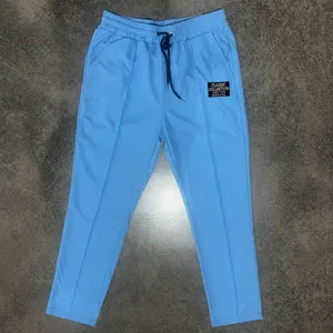 Men's blue waffle texture straight leg sports pants with drawstring and elastic waist