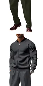 Premium mens casual grey bomber jacket and matching trousers set with olive pants