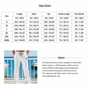 Detailed size chart for men's white waffle texture breathable sports straight leg pants