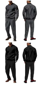 Detail view of men's casual two-piece suit set in black and grey from multiple angles