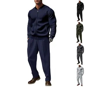 Men's American Casual Sportswear Polyester Top And Bottom Breathable Loose Zipper Jacket And Full Length Pants Set For Spring