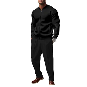 Men's black casual jacket and loose trousers set for a stylish American look