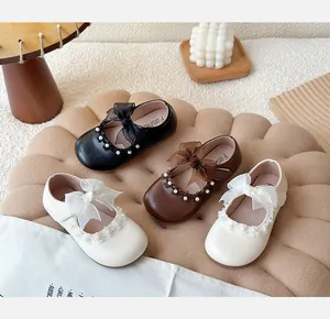 Collection of girls' Mary Jane princess shoes with elegant bows and pearl details