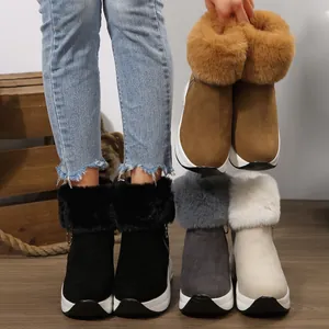 Women's warm faux fur lined snow boots shown in multiple colors with platform soles.