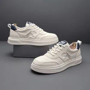Stylish men's off-white leather skate shoes with lightweight sole for casual wear
