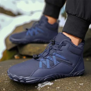 Navy blue winter warm snow boots with thick fleece lining and non-slip rubber soles