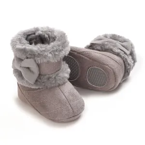 Bottes d'hiver grises pour bébé avec doublure en fourrure et détail de nœud mignon