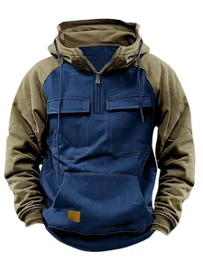 Herren Kapuzenpullover mit Reißverschluss und mehreren Taschen in Blau und Oliv