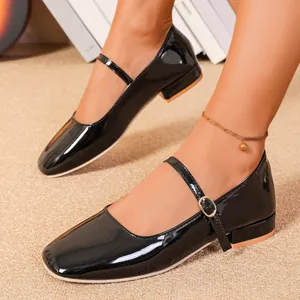 Französischer Vintage Eckige Zehe Mary Jane Schuhe Für Damen Lackleder-Optik Flache Ballett-Schuhe Mit Schnallenriemen Fairy-Stil Alltagsschuhe