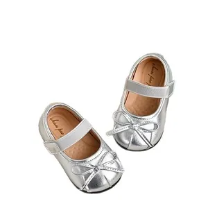 Zilveren prinsessenschoenen voor peutermeisjes met strik en zachte zool