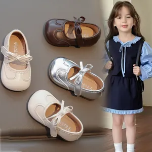 Scarpe Mary Jane da Ragazza con Fiocco Scarpe Basse Antiscivolo in Pelle PU Scarpe da Scuola Dolci per Bambine