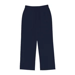 Dettaglio di pantaloni da uomo in lino blu navy con vita elasticizzata e coulisse