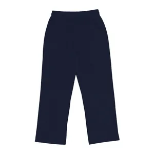 Vista posteriore di comodi pantaloni casual da uomo in lino blu navy a gamba dritta